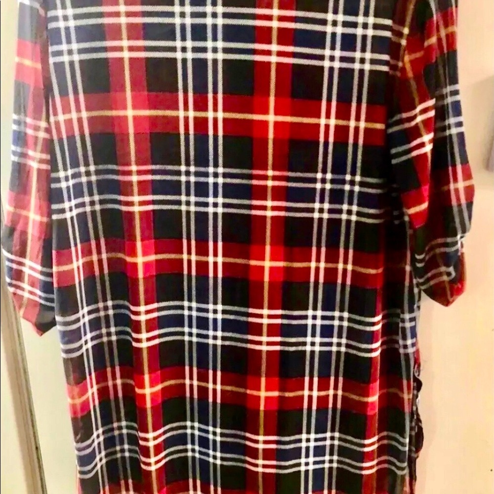 Eden and Olivia Sheer Button Up Plaid Shirt, M